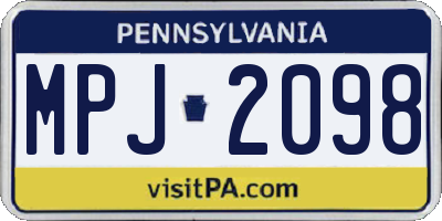 PA license plate MPJ2098