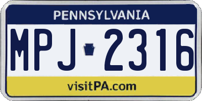 PA license plate MPJ2316
