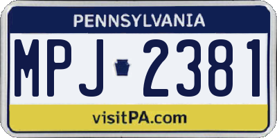 PA license plate MPJ2381