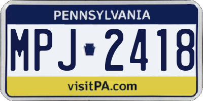 PA license plate MPJ2418