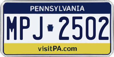 PA license plate MPJ2502