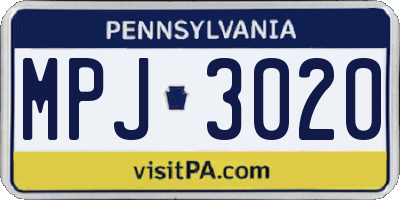 PA license plate MPJ3020