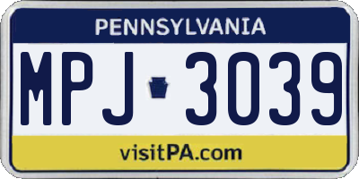 PA license plate MPJ3039