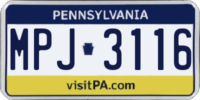 PA license plate MPJ3116