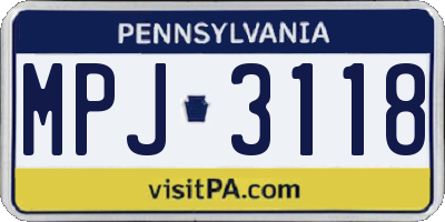 PA license plate MPJ3118