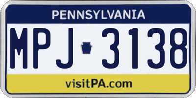 PA license plate MPJ3138