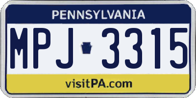 PA license plate MPJ3315