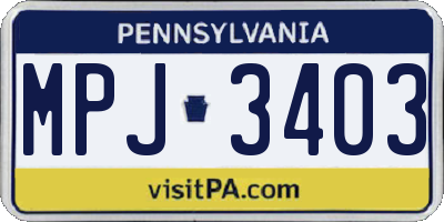 PA license plate MPJ3403