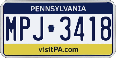 PA license plate MPJ3418