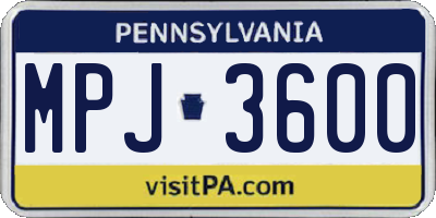 PA license plate MPJ3600
