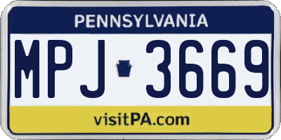 PA license plate MPJ3669