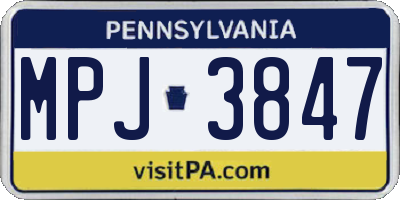 PA license plate MPJ3847