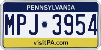 PA license plate MPJ3954