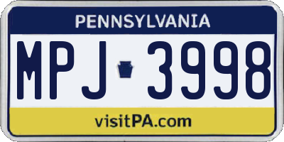 PA license plate MPJ3998