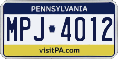 PA license plate MPJ4012