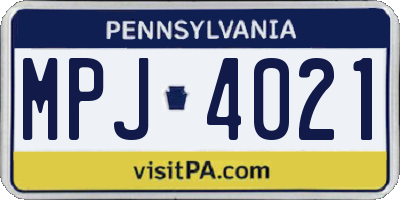 PA license plate MPJ4021