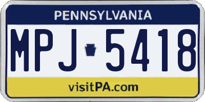 PA license plate MPJ5418