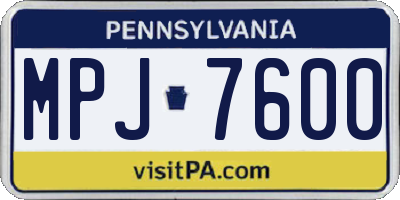 PA license plate MPJ7600