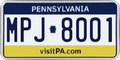 PA license plate MPJ8001