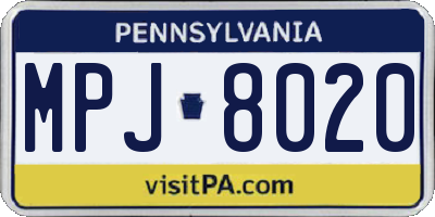PA license plate MPJ8020
