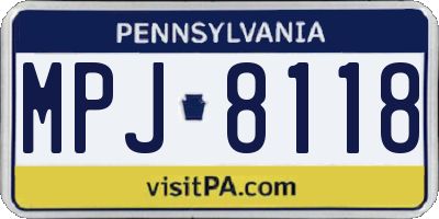 PA license plate MPJ8118