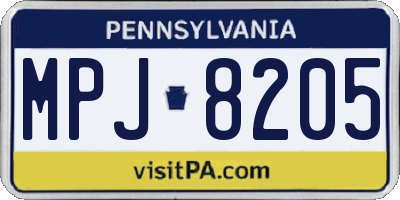 PA license plate MPJ8205
