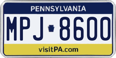 PA license plate MPJ8600