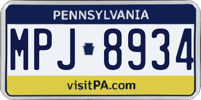 PA license plate MPJ8934
