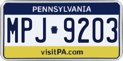 PA license plate MPJ9203