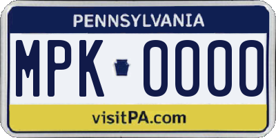 PA license plate MPK0000
