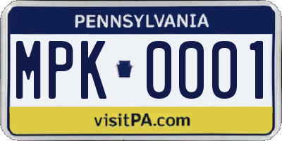 PA license plate MPK0001