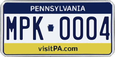 PA license plate MPK0004