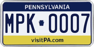 PA license plate MPK0007
