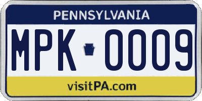 PA license plate MPK0009