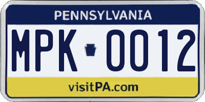 PA license plate MPK0012