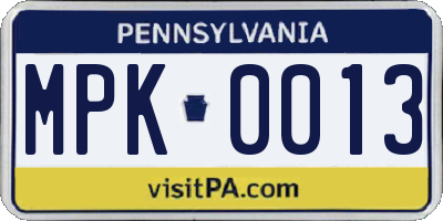 PA license plate MPK0013