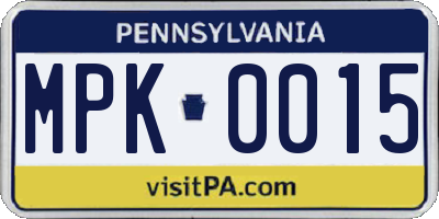 PA license plate MPK0015