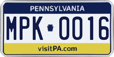 PA license plate MPK0016