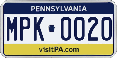 PA license plate MPK0020