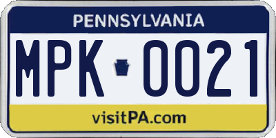 PA license plate MPK0021