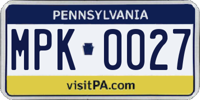 PA license plate MPK0027