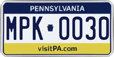 PA license plate MPK0030