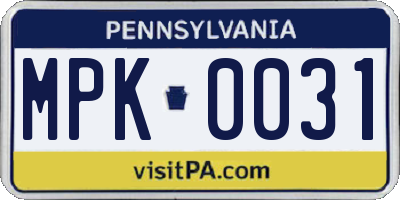 PA license plate MPK0031