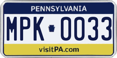 PA license plate MPK0033