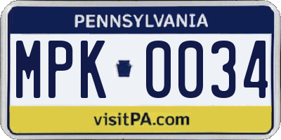 PA license plate MPK0034