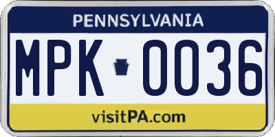 PA license plate MPK0036