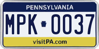 PA license plate MPK0037