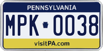PA license plate MPK0038