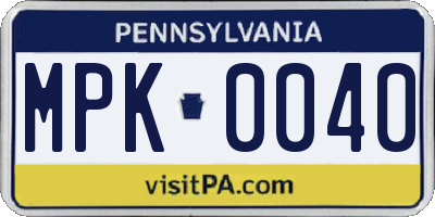 PA license plate MPK0040