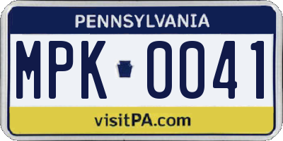 PA license plate MPK0041